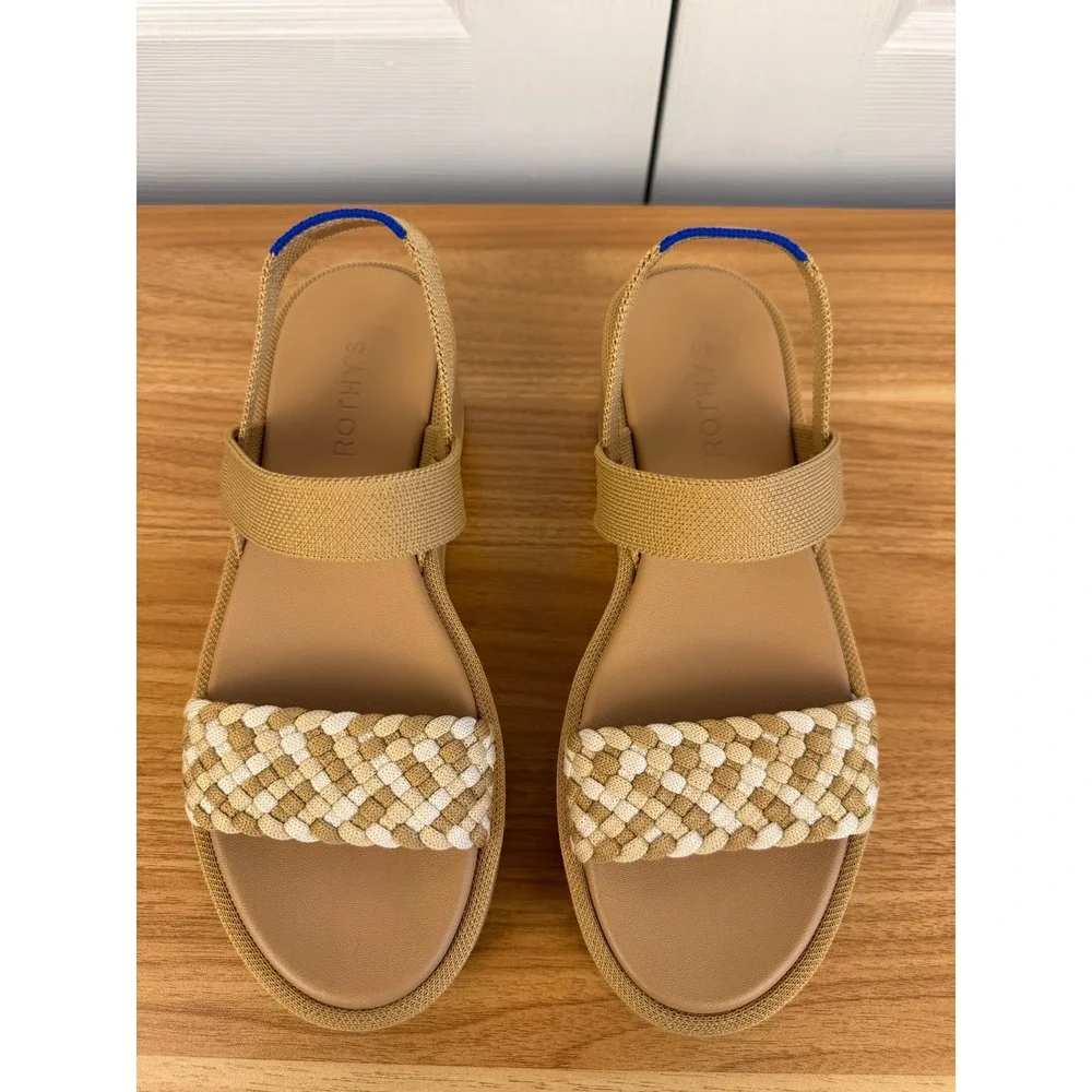 Rothy's Lightweight Wedge Sandals Beach Sand Braided Strap Platform Size 8